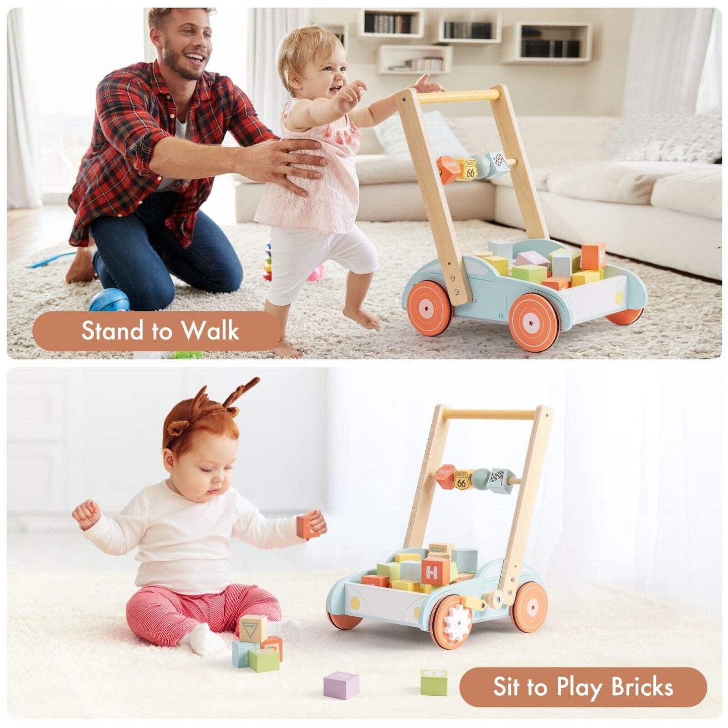 ROBUD Wooden Baby Walker Push With ABC 123 Traffic Sign Gifts For Todders 3 Year Kids DealSniper.net