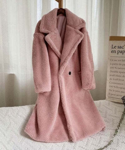 Lapel Lamb Fleece Coat With Pockets Faux Fur Coat Women DealSniper.net Pink L