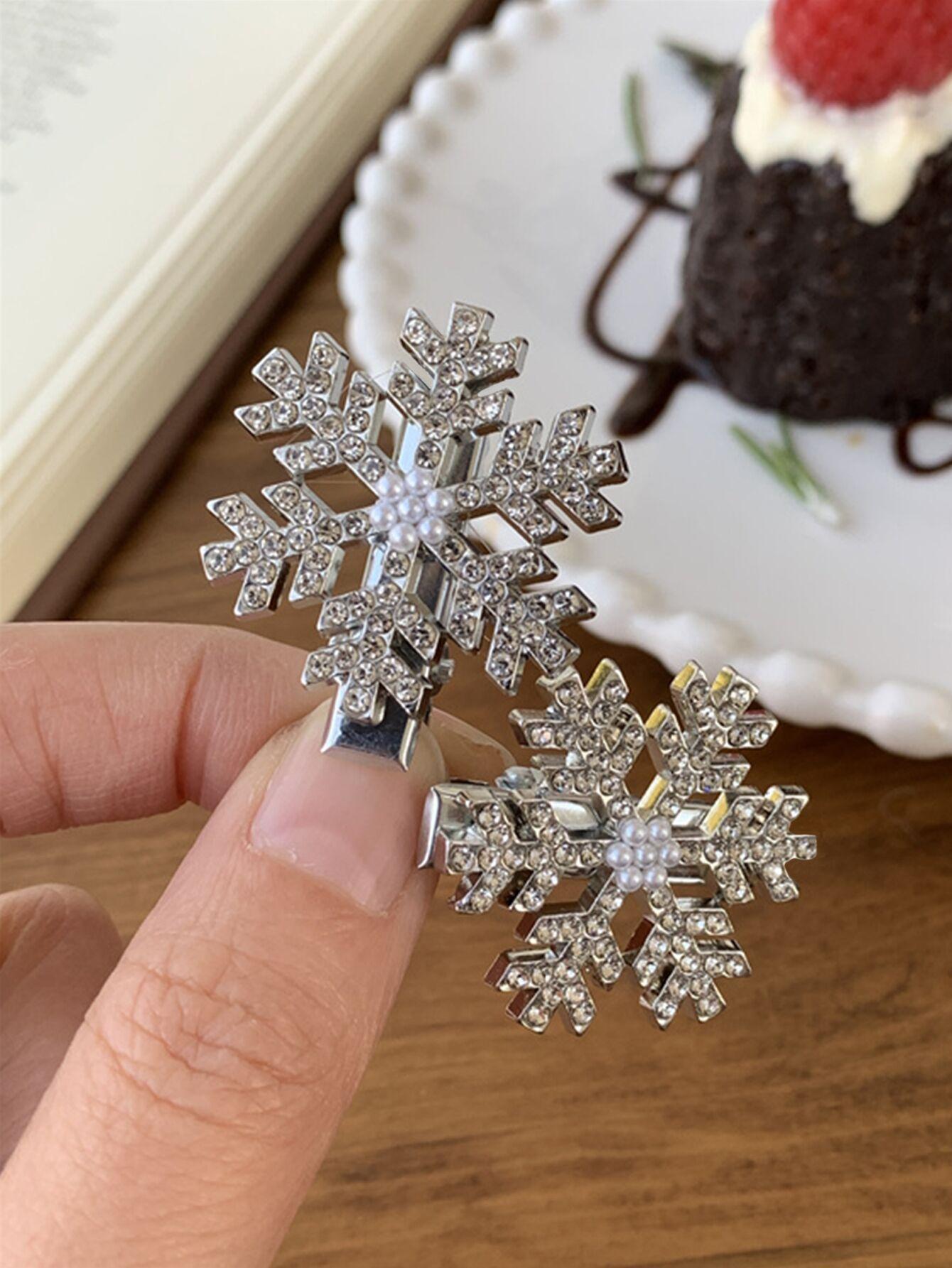 Cyrstal Snowflake Pearl Hair Clip Winter Girls Jewelry DealSniper.net Branches Pearl Snowflake