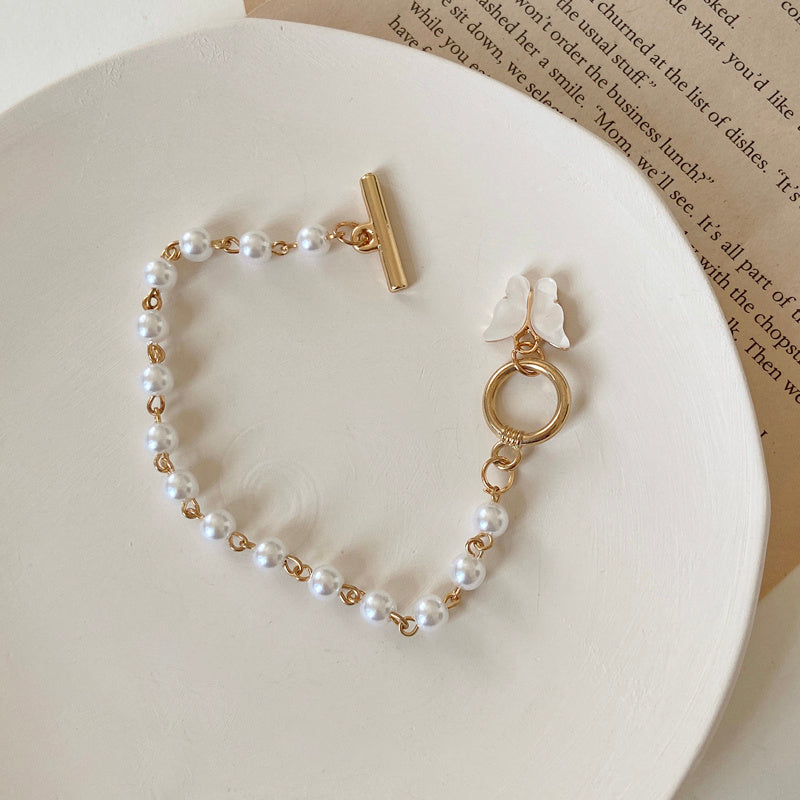Gold Color Charm Chain Bracelets For Women Pearl Butterfly Jewelry DealSniper.net