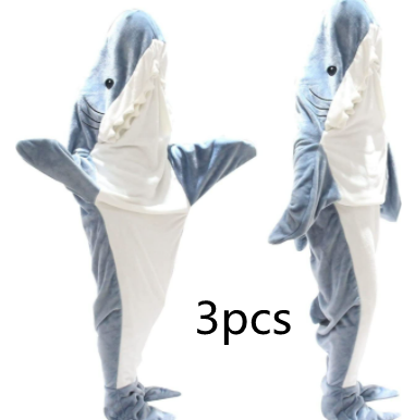 Home Soft Flannel Shark Blanket Hoodie Home DealSniper.net Average Size3pcs Blue