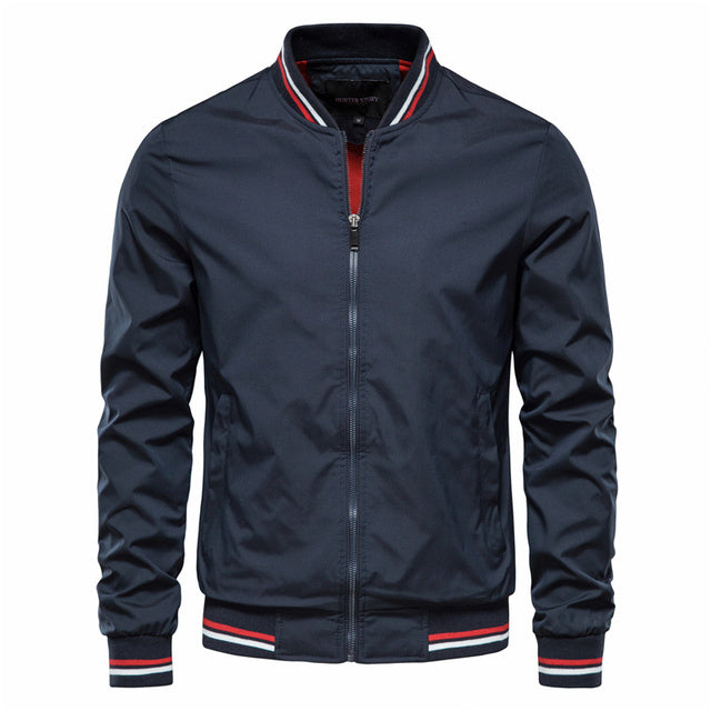 Men's Striped Zip-up Jacket With Pockets Fashion Men DealSniper.net Navy 2XL