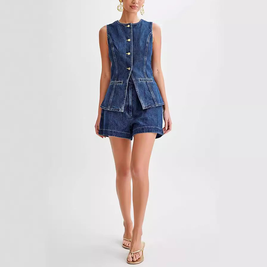 Fashion Denim Suit Summer Casual Sleeveless Button Vest Women DealSniper.net