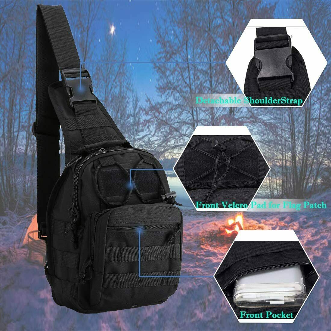 Men Backpack Tactical Sling Bag Chest Shoulder Body Molle Day Pack Pouch Black Men DealSniper.net