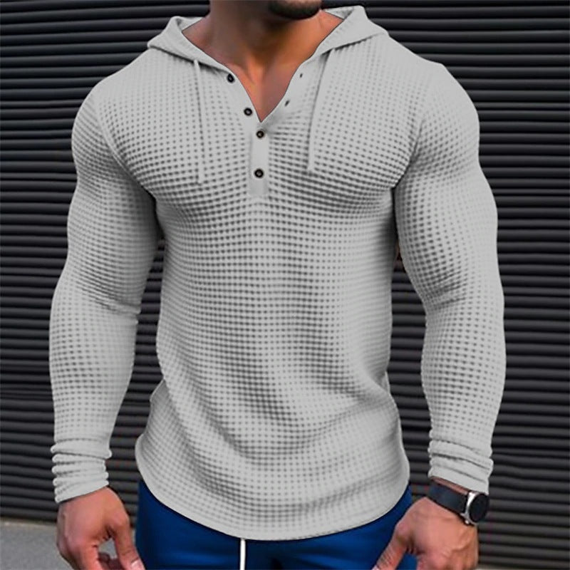 Men's Pullover Casual Long Sleeve T-shirt Waffler Slim Tops Men DealSniper.net Gray L