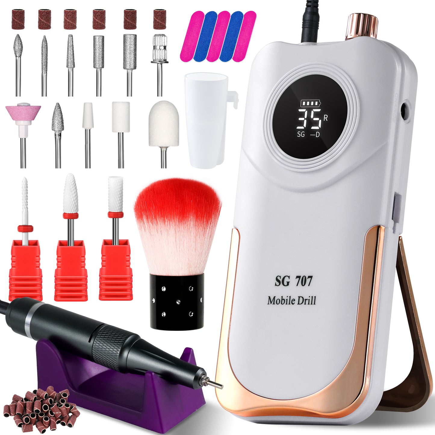 Portable Electric Nail Drill Cordless, 35000 RPM Electric Nail File Beauty dealsniper-net White