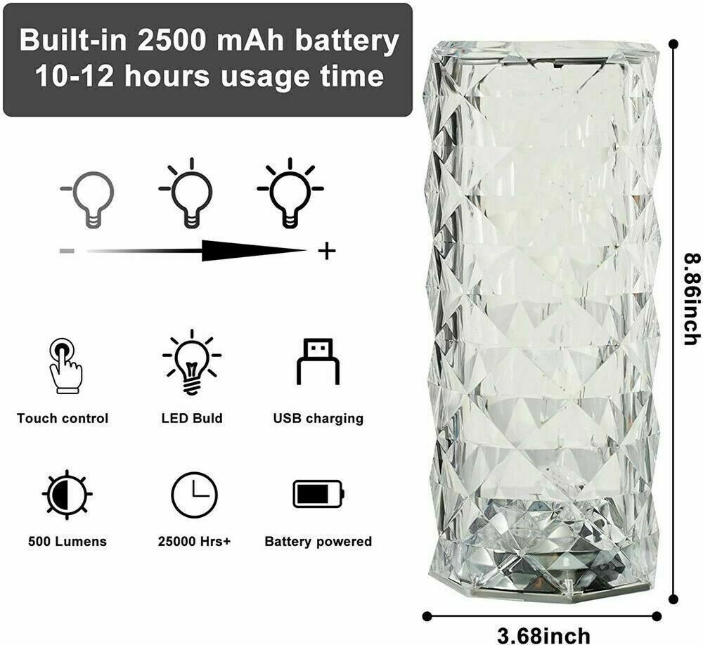 LED Crystal Table Lamp Diamond Rose Night Light Touch Atmosphere &Remote Control Home Decor DealSniper.net