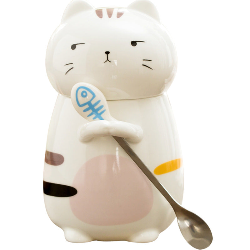 Cute Cat Coffee Mug Cup With Spoon Creative Hand Painted Gifts Holidays dealsniper-net