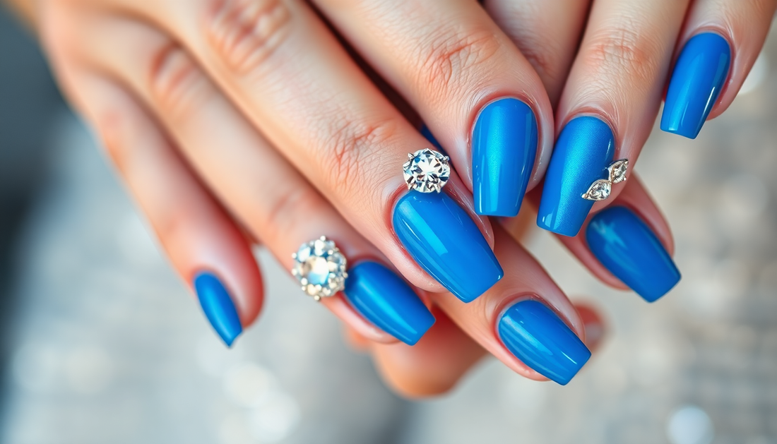 Elevate Your Nails: The Captivating Allure of Blue Nails with Large Diamond Accents