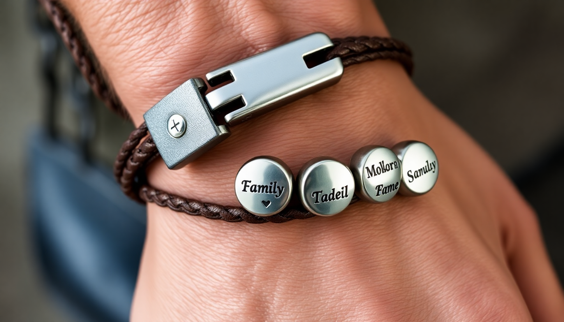Elevate Your Style: Personalized Men's Braided Leather Bracelet with Custom Beads and Name Charm