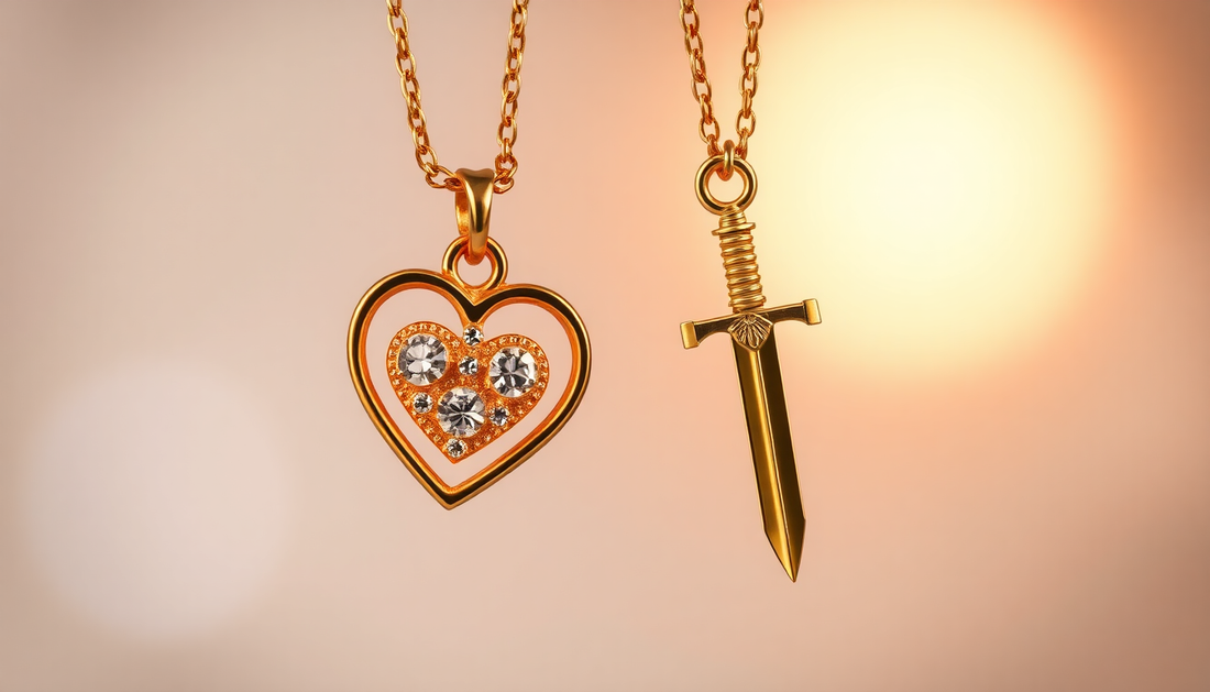 Slay the Style Game with Our Dazzling Heart and Sword Necklace Set