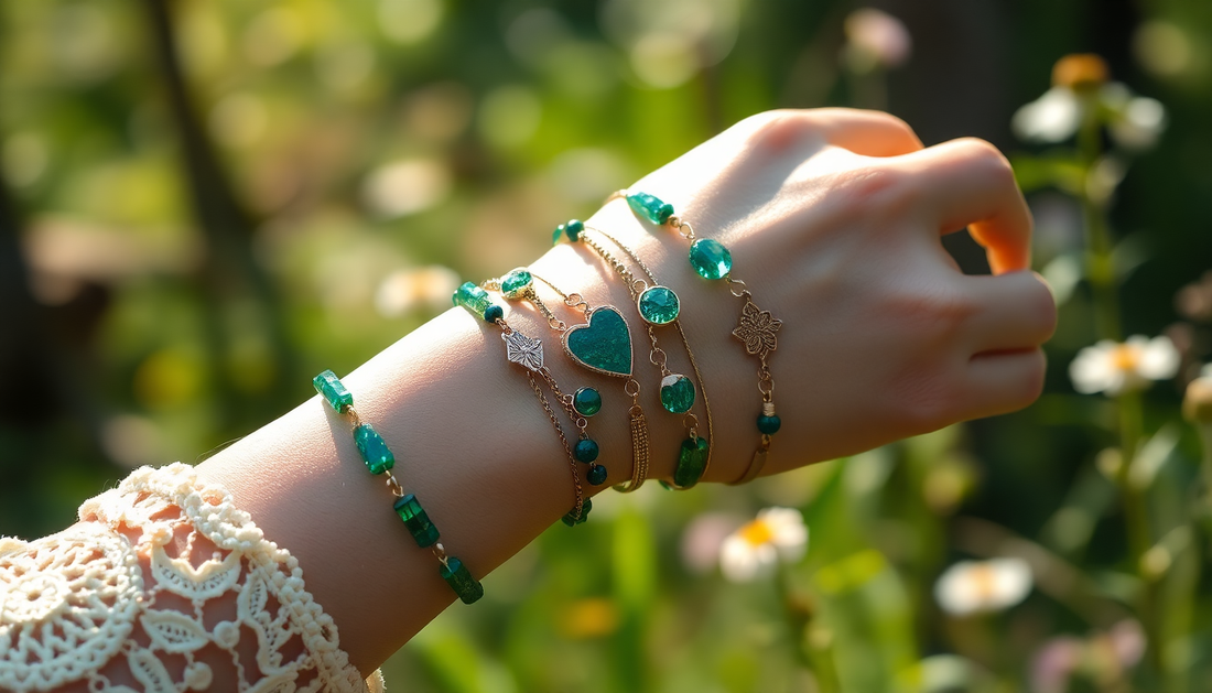 Elevate Your Style with the Bohemian 5pc Green Crystal Bracelets Jewelry Set - Daily Discounts and Flash Sales Only at DealSniper