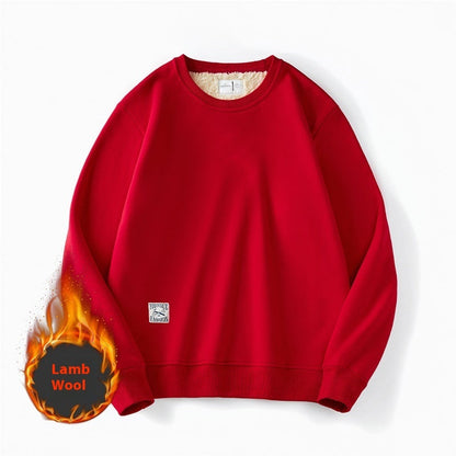 Winter Fleece Sweatshirt Warm Round Neck Pullover Top Men DealSniper.net Red 2XL