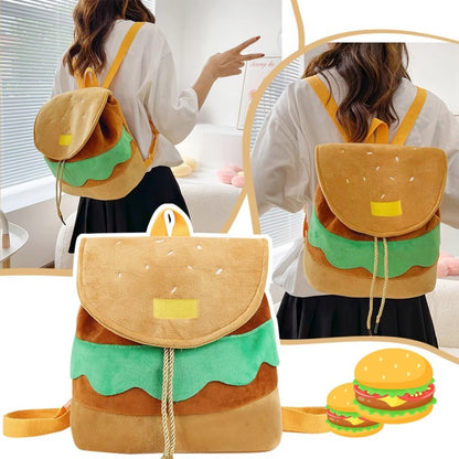 Cute Hamburger Plush Backpack Soft Cartoon Burger Plush Women dealsniper-net