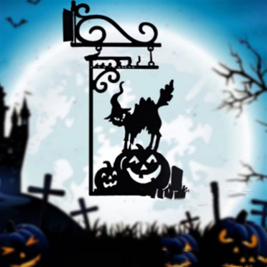 Halloween Courtyard Black Cat Witch Ghost Metal Decorations Holidays Gym From House Black Cat Silhouette 26x18cm