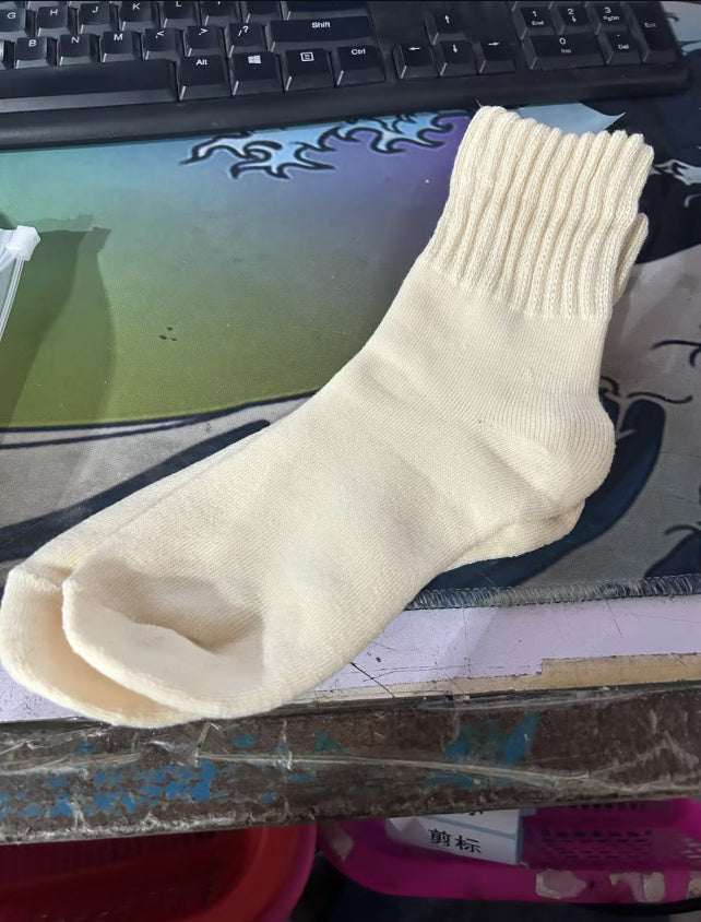 Ins Knitted Socks Winter Warm Thickened Solid Loop Socks Men null Beige Free Size