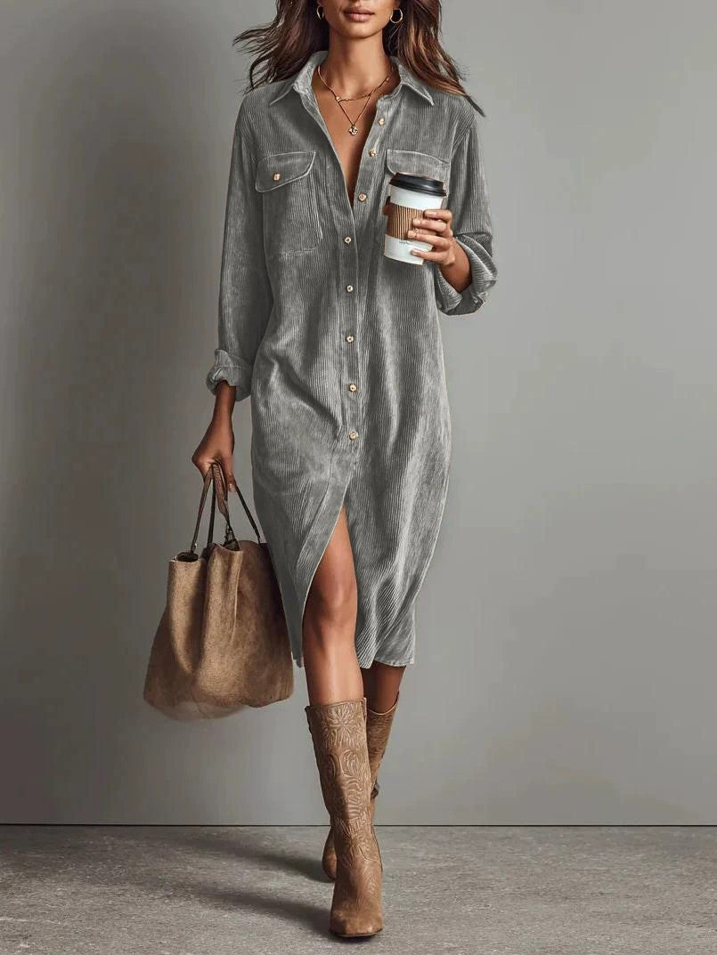 Turn-Down Collar Buttons Chic Casual Dress Women Gym From House