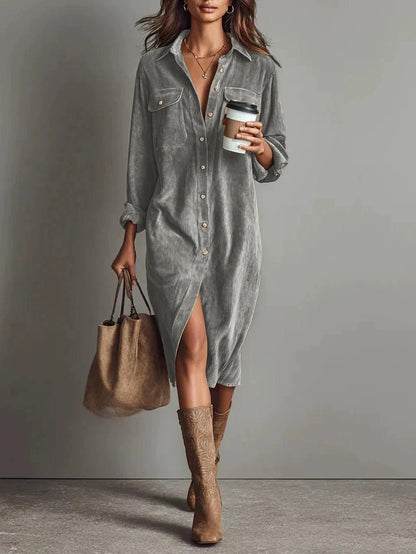Turn-Down Collar Buttons Chic Casual Dress Women Gym From House