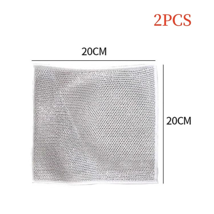 Silver Silk Rag Double-sided Kitchen Magic Dishcloth Kitchen dealsniper-net Silver Double Layer 2pcs