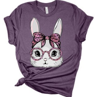 Easter New Flower Cartoon Printed Short Sleeve Rabbit T-shirt Women dealsniper-net Purple 2XL