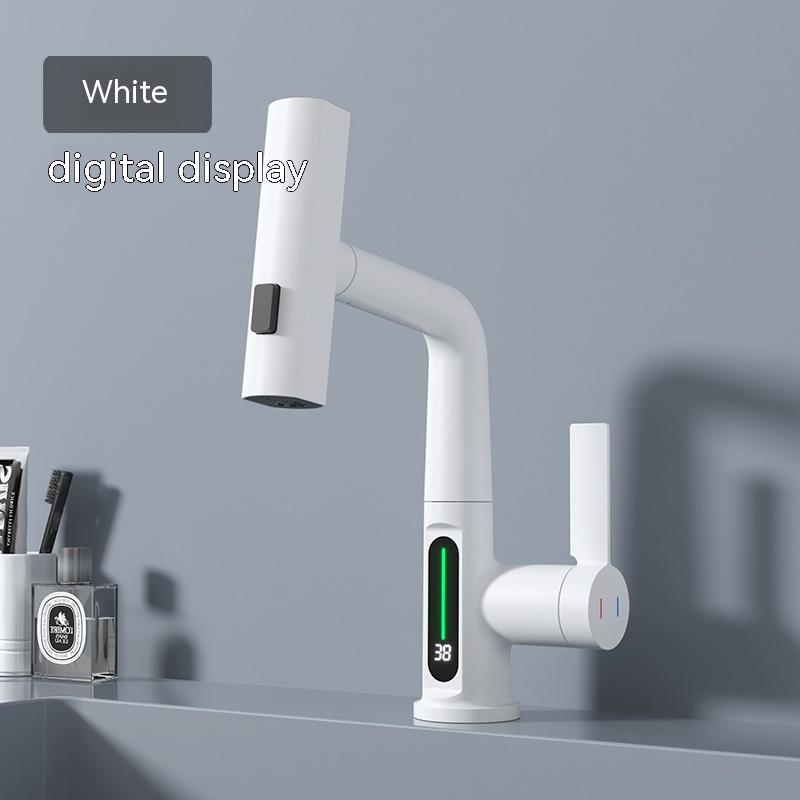 Intelligent Digital Display Faucet Pull-out Basin Faucet House DealSniper.net White Digital Display