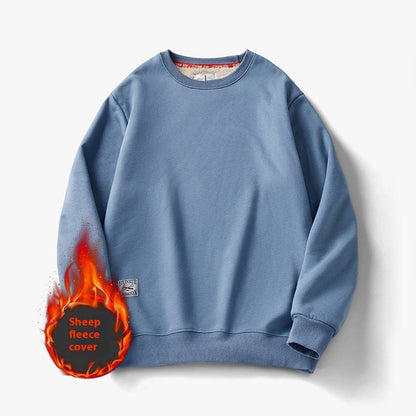 Winter Fleece Sweatshirt Warm Round Neck Pullover Top Men DealSniper.net Light blue 2XL