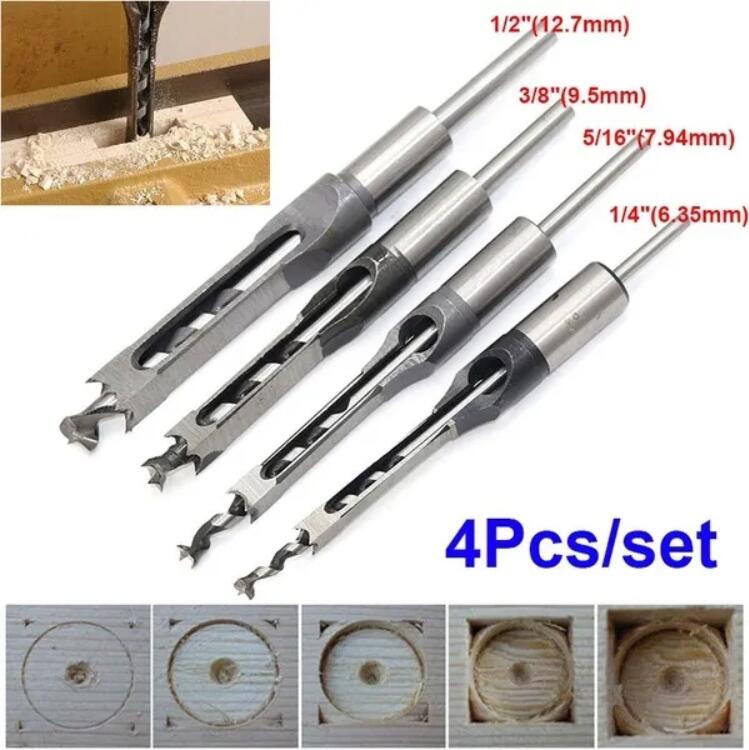 Square Hole Saws Auger Drill Bit Cut Mortising Chisel Woodworking Tool Set Home dealsniper-net Highspeed steel