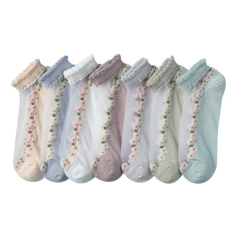 Women's Thin Spun Glass Lace Crystal Boat Socks Women DealSniper.net