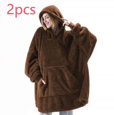 Hoodie Sweatshirt With Big Pocket Tops Sweater Comfortable Loose Women dealsniper-net Coffee 2pcs One size