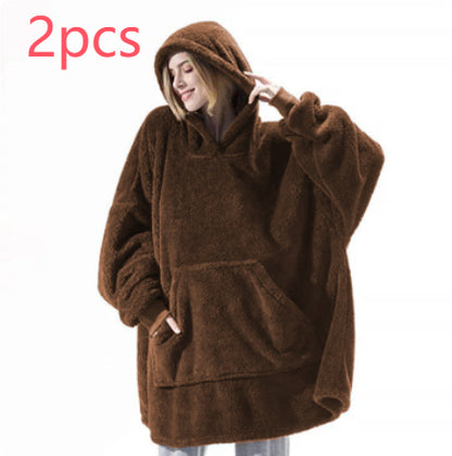 Hoodie Sweatshirt With Big Pocket Tops Sweater Comfortable Loose Women dealsniper-net Coffee 2pcs One size
