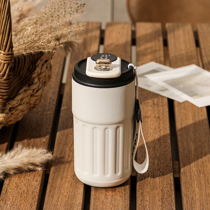 Smart Digital Thermal Bottle Portable Coffee Mug Kitchen dealsniper-net Fog White Black 450ml