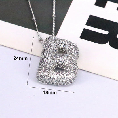 Brass Zircon Bubble Balloon Letter Pendant Necklace For Women Jewelry dealsniper-net FP2309C02B Silvery