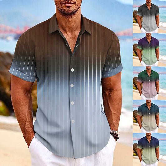 Lapel Button Short-sleeved Shirt Summer Fashion Gradient