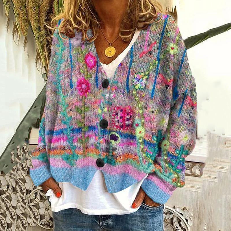 New Christmas Abstract Flowers Printing Sweater Fashion Women DealSniper.net