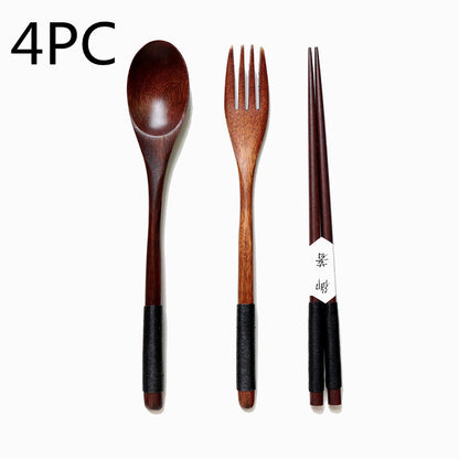 Kitchen Wooden Bamboo Spoon Cooking Utensil Tools Kitchen dealsniper-net A Black 4PC