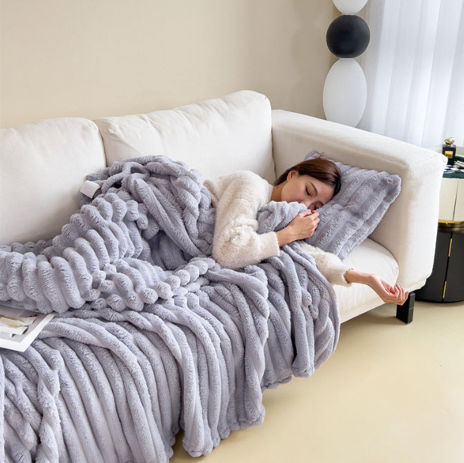 Soft Wind Bubble Velvet Blanket Warm Solid Rabbit