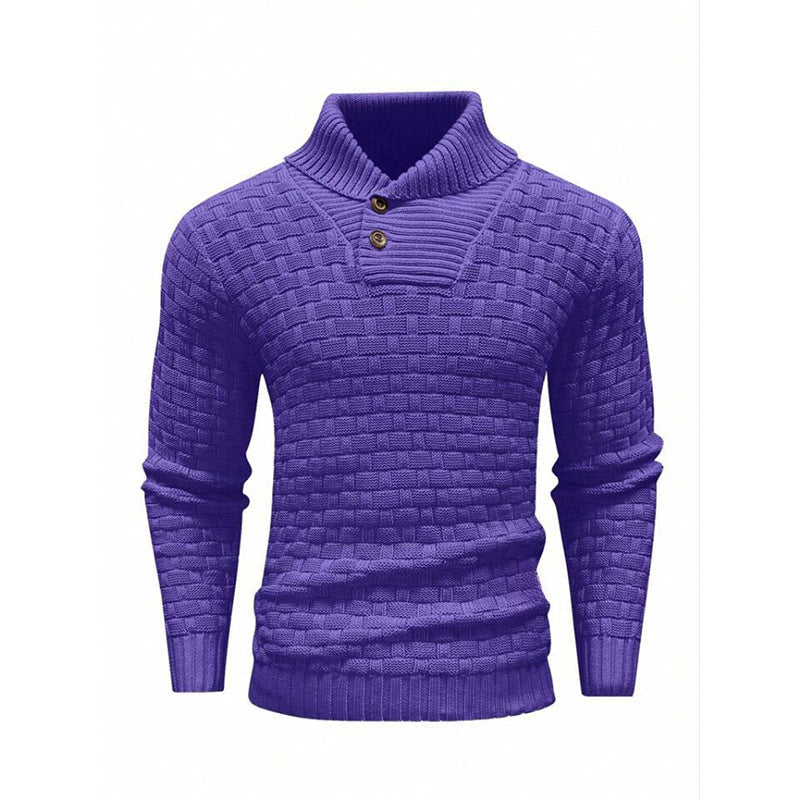 Men's Slim Turtleneck Sweater With Button Design Fashion Men DealSniper.net Purple L