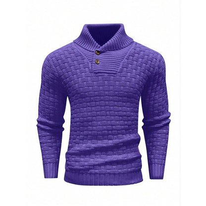 Men's Slim Turtleneck Sweater With Button Design Fashion Men DealSniper.net Purple L