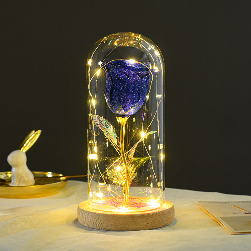 Valentines Day Gift For Girlfriend Eternal Rose Flowers LED Light In Glass Deals DealSniper.net Blue