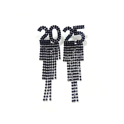 Digital Rhinestone Letter Earrings For New Year Pendant Earrings Jewelry dealsniper-net Black