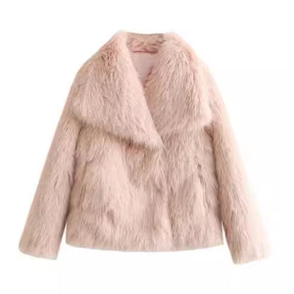 Winter Plush Coat Fashion Thicken Lapel Outwear Women dealsniper-net Pink L