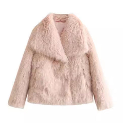 Winter Plush Coat Fashion Thicken Lapel Outwear Women DealSniper.net Pink L
