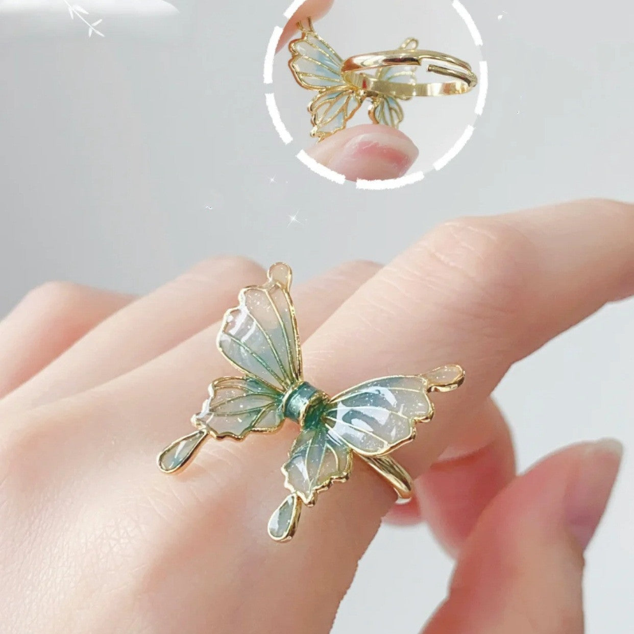 Butterfly Ring Gradient Blue Epoxy Special-interest Design Jewelry dealsniper-net