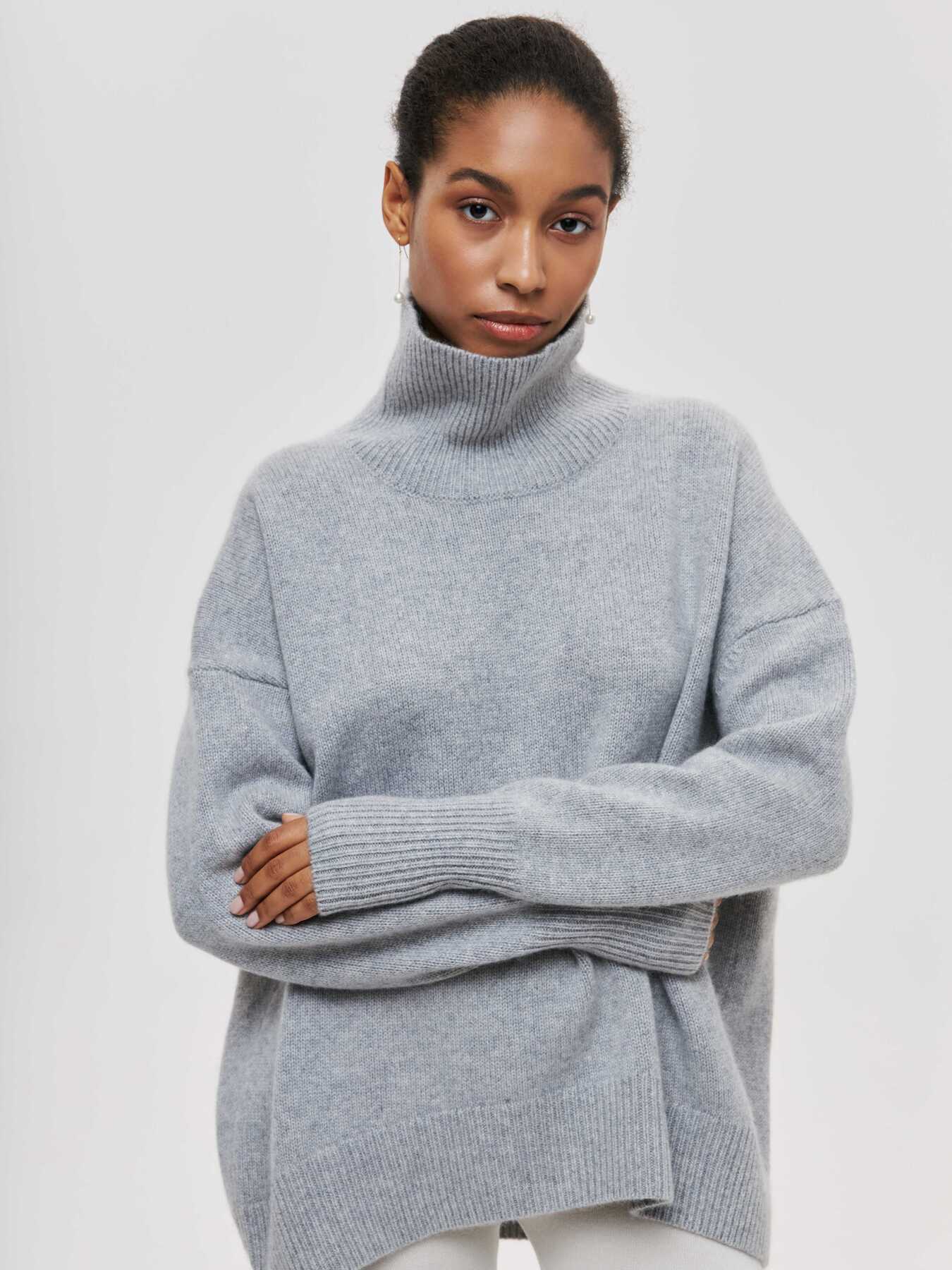 Winter Turtleneck Sweater Ins Solid Color Long Sleeve Pullover Women null Silver Gray 2XL