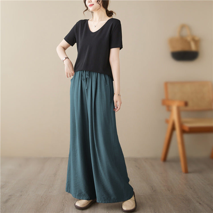 New Plus Size Wide Legs Mop Straight Casual Pants Women dealsniper-net