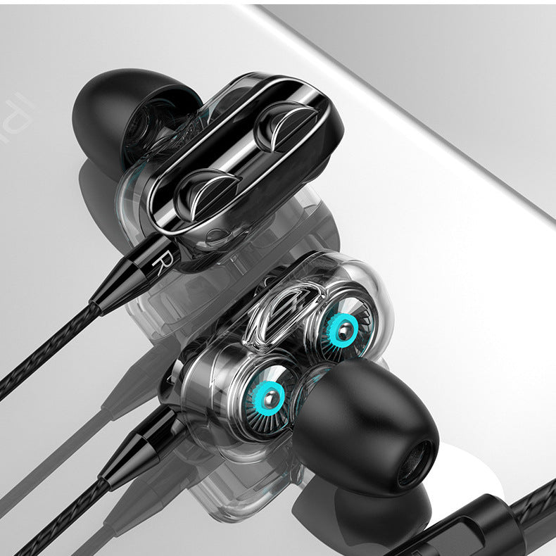 Quad-core Dual-moving Coil Dual-speaker Earphone In-ear Gadgets dealsniper-net Black