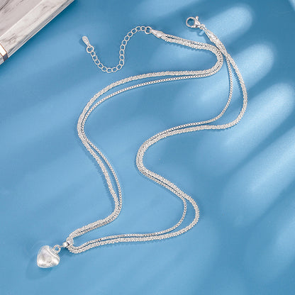 Double Layer Brushed Heart Pendant Necklace For Women Jewelry dealsniper-net