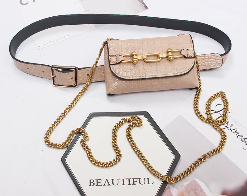 Womens Runway Fashion PU Leather Chain Bag Cummerbunds Female Women DealSniper.net Pink