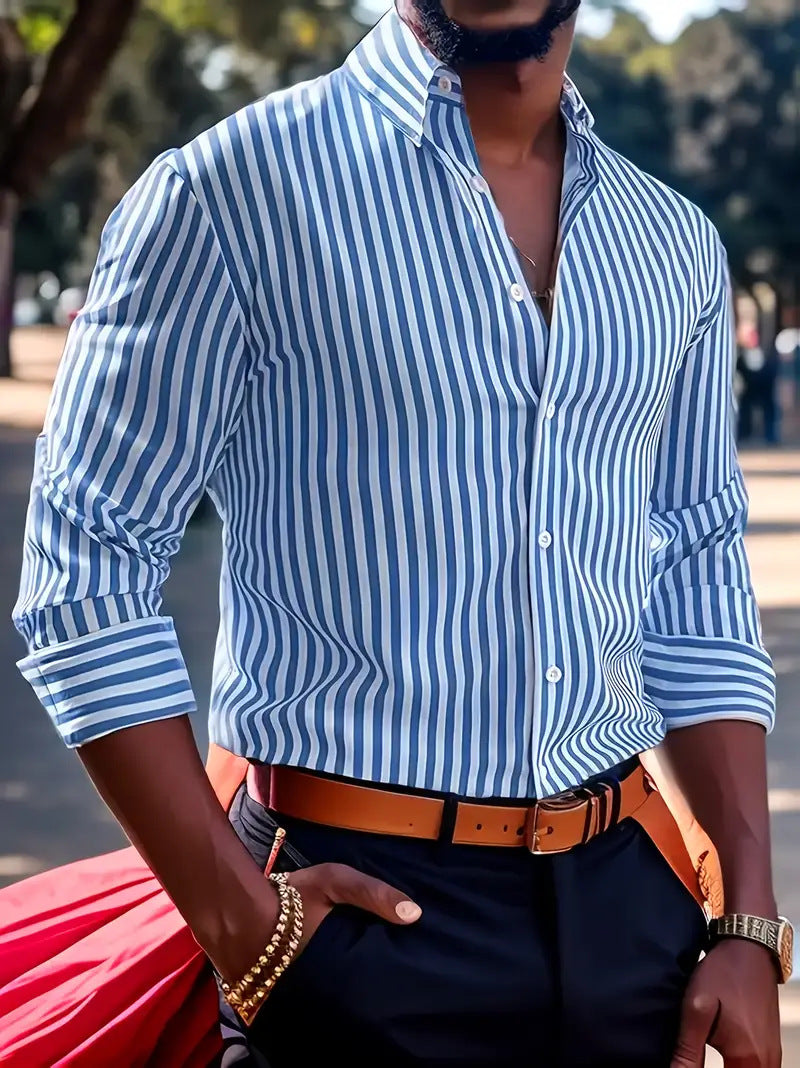 Ins Stripe Printed Long Sleeve Shirt Men Fashion Men Gym From House ML251711445 2XL