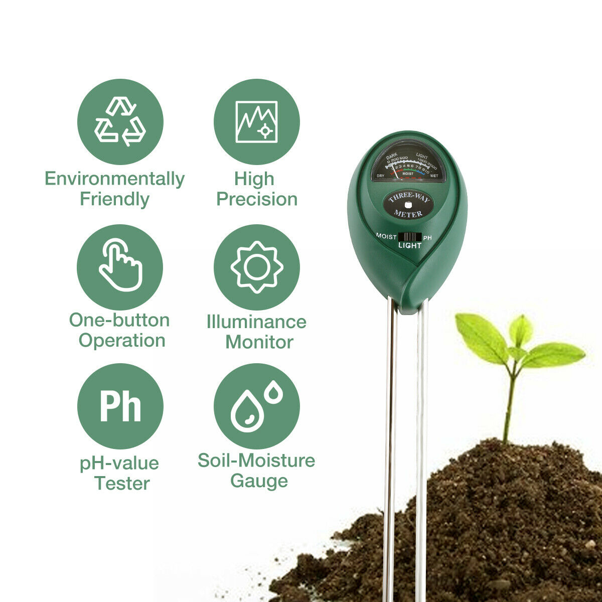 3 In1 Soil Tester Water PH Moisture Light Test Meter Kit For Garden Plant Flower Garden dealsniper-net